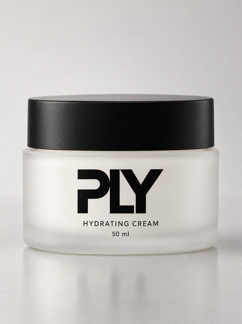 Packshot: PLY Hydrating Cream, weißer Tiegel mit schwarzem Deckel