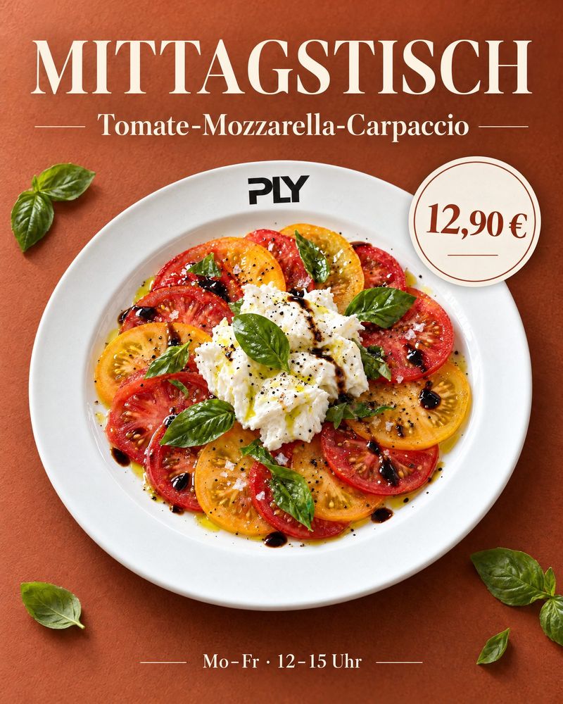 Social Post Mittagstisch: Tomaten-Mozzarella-Carpaccio für 12,90 Euro